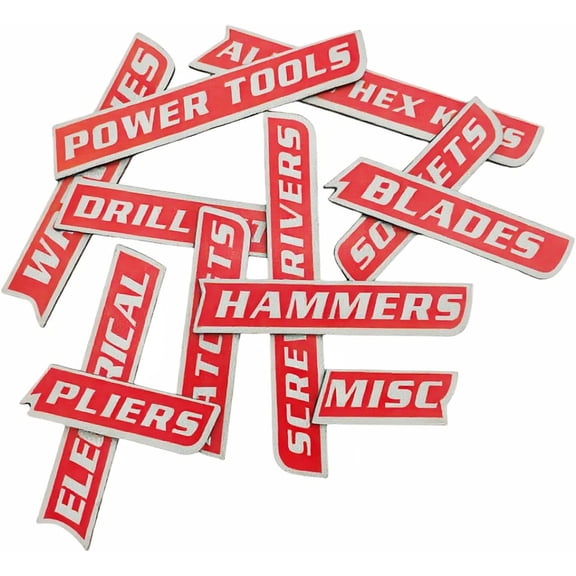 Tool Box Labels12 PCS Red, Durable Tags with , Easy to & Remove, Organization Labels for Garage, Workshop & Storage Solutions