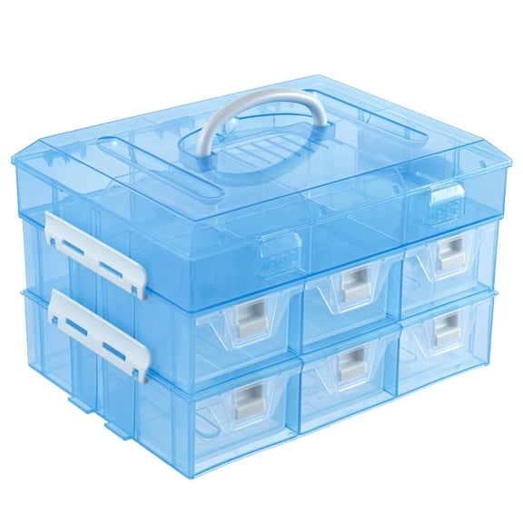 Tool Box & Organizer Aqua Blue 24 Customizable Compartments 6 Drawers