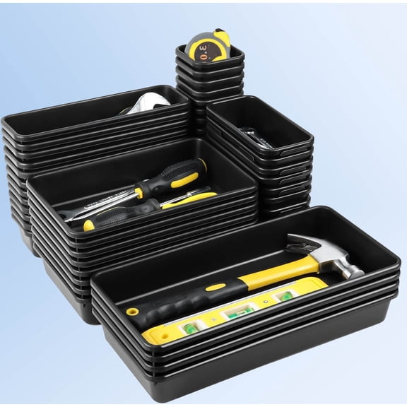 Tool Box Organizer Tray Divider, Desk Drawer Organizers Garage Tool Organizer and Storage, Black Plastic Tray Organizer Bins for Home Office Supplies and Tools
