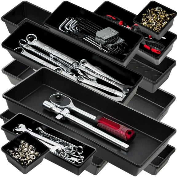 ONREVA Tool Box Organizer Tray Divider Set, Extra Large Toolbox Trays, Tool Box Organizers and Storage Kit, Rolling Tool Chest Drawer Bins, Hardware Screwdrivers Pliers Organization, 12pcs