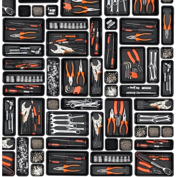 Tool Box Organizer Tray Divider, Toolbox Desk Drawer Organizer, Garage Organization Storage for Rolling Tool Chest Cart Cabinet Workbench Workshop Small Parts Tool Organizer Black