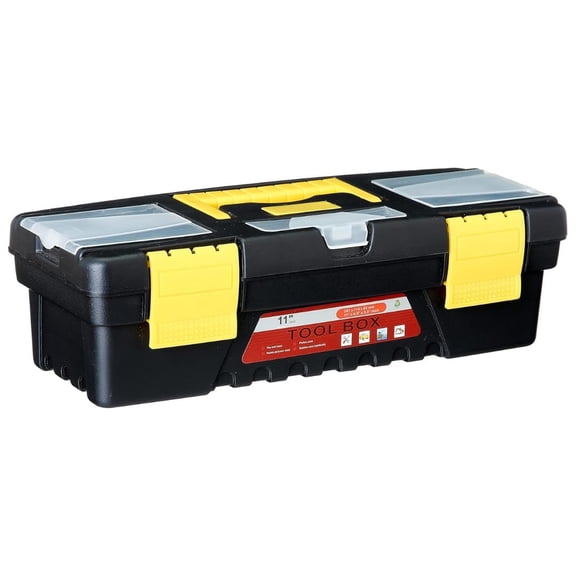 Tool Box Organizer with Removable Tray, Clear Lid, Steel Latches, PP Plastic, Portable Storage for Garage, Car, DIY Craft, Home Tools (12 Inch)