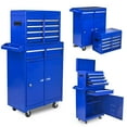 thumbnail image 1 of Tool Box, Seizeen Rolling Tool Chest, Stainless Steel Tool Box with Brake Wheels and 4 Drawers, Detachable Tool Cart, Blue, 1 of 7