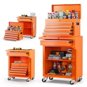 Tool Box, Seizeen Rolling Tool Chest, Stainless Steel Tool Box with Brake Wheels and Drawers, Detachable Tool Cart, Orange