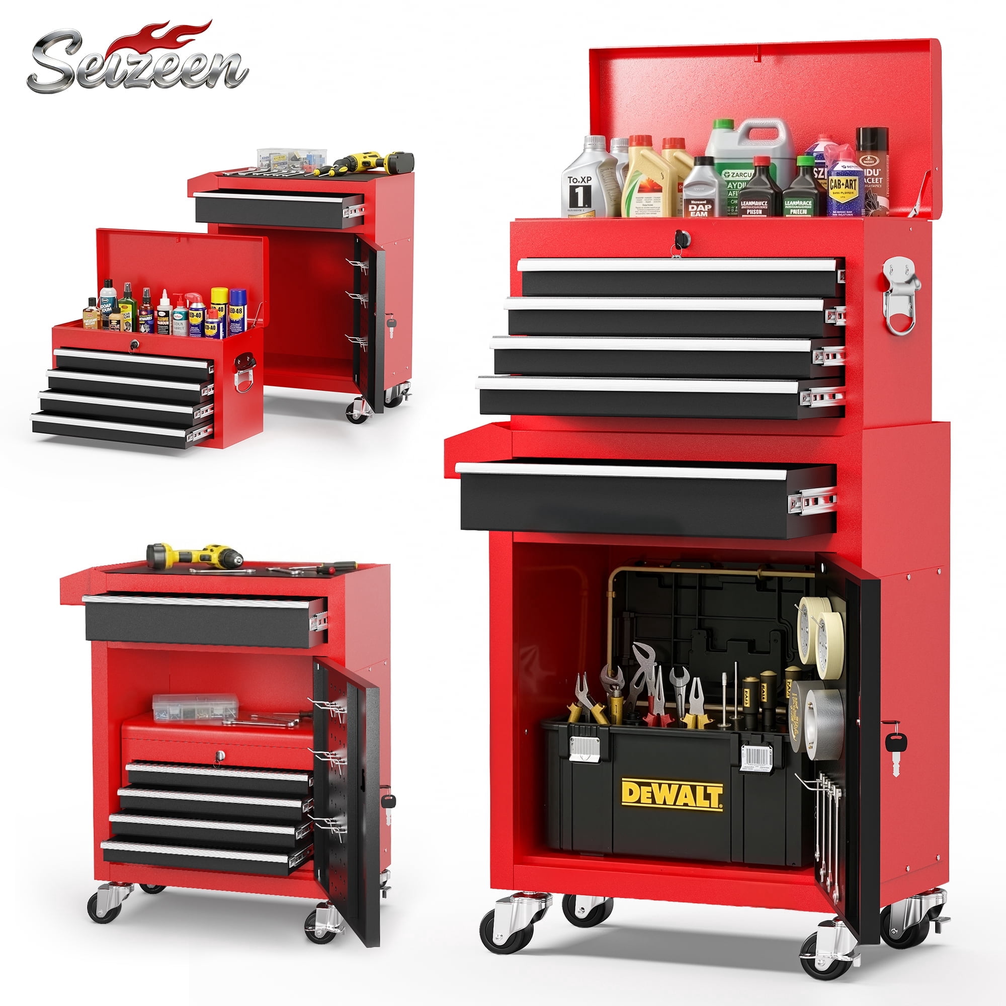 Tool Box, Seizeen Rolling Tool Chest, Stainless Steel Tool Box with ...