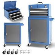 Tool Box with Wheels  with Large Storage Cabinet and Adjustable Shelf, Tool Chest, Rolling Tool Chest with 3-Drawer, Removable Portable Top Box with Locking System Tool Chest for Garage Warehouse,Blue