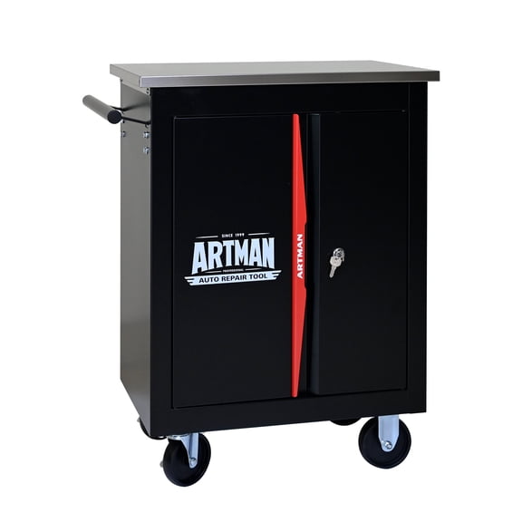 Tool Cabinet, DOUBLE-DOOR CLAPBOARDl MULTI-FUNCTION TOOL CART--BLAK&RED, Black+Red Tool Storage Cabinet,Steel Rolling Tool Cabinet, Tool Organizers Tool Cabinets
