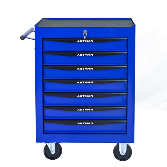 Tool Cabinet, Rolling Metal Tool Chest with 7 Drawers, 20" 7-Drawer Tool Chest Cabinet with Ball Bearing Drawer Slides, Steel Tool Storage Box Organizer -BLACK&BLUE, Black+Blue Tool Storage Cabinet