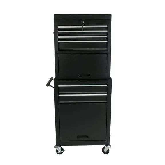 Tool Cabinet on Wheels, 6-Drawer Lockable Rolling Tool Chest w/ 4 Universal Wheels, 2 in 1 Detachable Tool Box Storage Organizer for Garage Workshop Repair Shop, Black