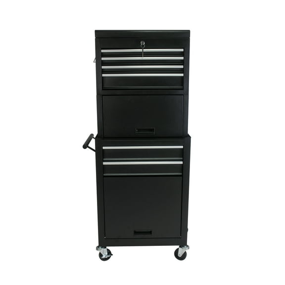 Tool Cabinet on Wheels, 6-Drawer Lockable Rolling Tool Chest w/ 4 Universal Wheels, 2 in 1 Detachable Tool Box Storage Organizer for Garage Workshop Repair Shop, Black