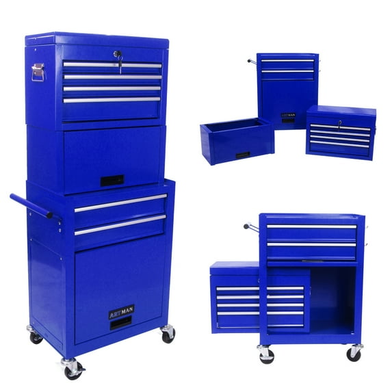 Tool Cabinet on Wheels, 6-Drawer Lockable Rolling Tool Chest w/ 4 Universal Wheels, 2 in 1 Detachable Tool Box Storage Organizer for Garage Workshop Repair Shop