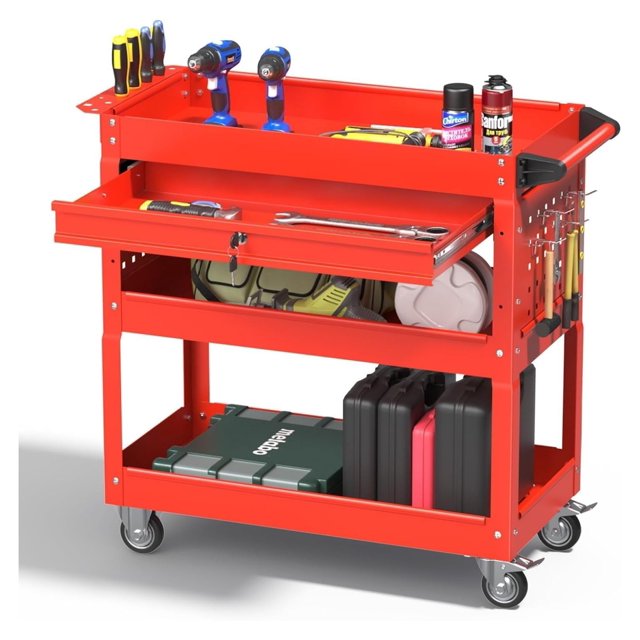 Tool Cart, 3 Tray Tool Cart on Wheels, 400 LBS Capacity Heavy Duty