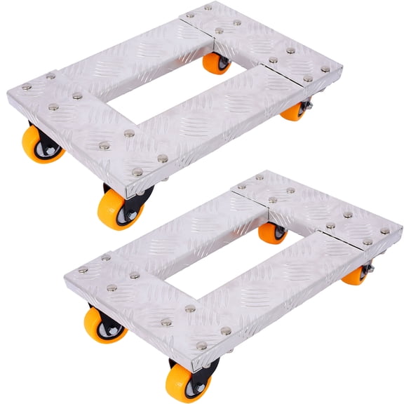 Tool Cart, Movers Dolly Heavy Duty Furniture Dolly Trolley Cart 18''x12'' Aluminum Frame with 3'' TPU Professional Casters with Brake Option 2pcs set, Silver Tool Storage Cart,Mechanics Tool Cart
