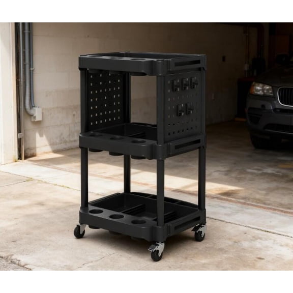Tool Cart, Rolling Tool Cart, Capacity Plastic Utility Cart,with Side Shelves,for Garage, Workshop, Black Tool Storage Cart,Plastic Mechanics Tool Cart, Tool Organizers Tool Carts