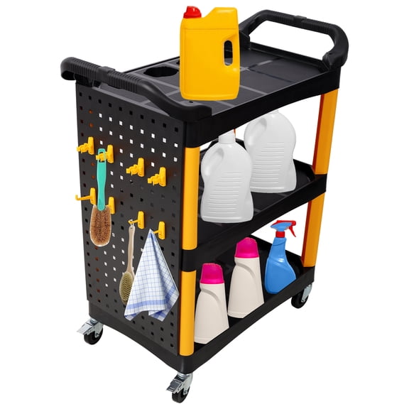 Tool Carts 3 Tier Rolling Auto Detail Cart With Wheels,With Panel & Hook,for Detailers Garage, Workshop, Repair Shop, Storage Tool, Yellow&Black,Utility Tool Carts