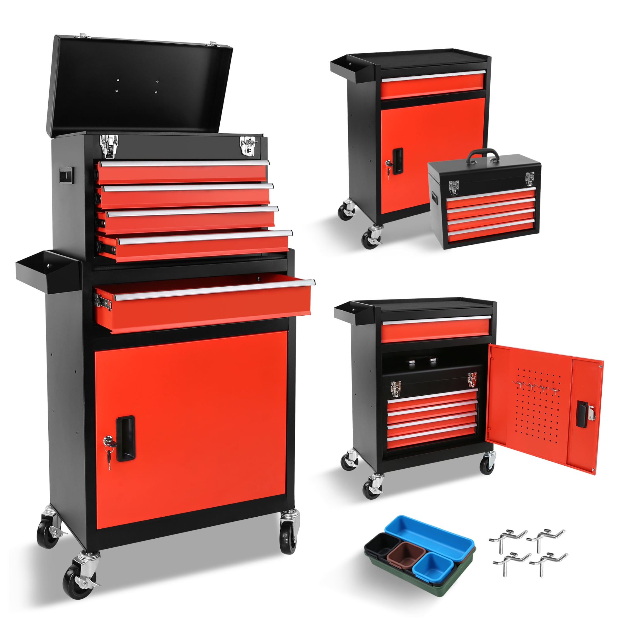 Tool Chest, 5-Drawer Rolling Tool Storage Cabinet with Detachable Top ...