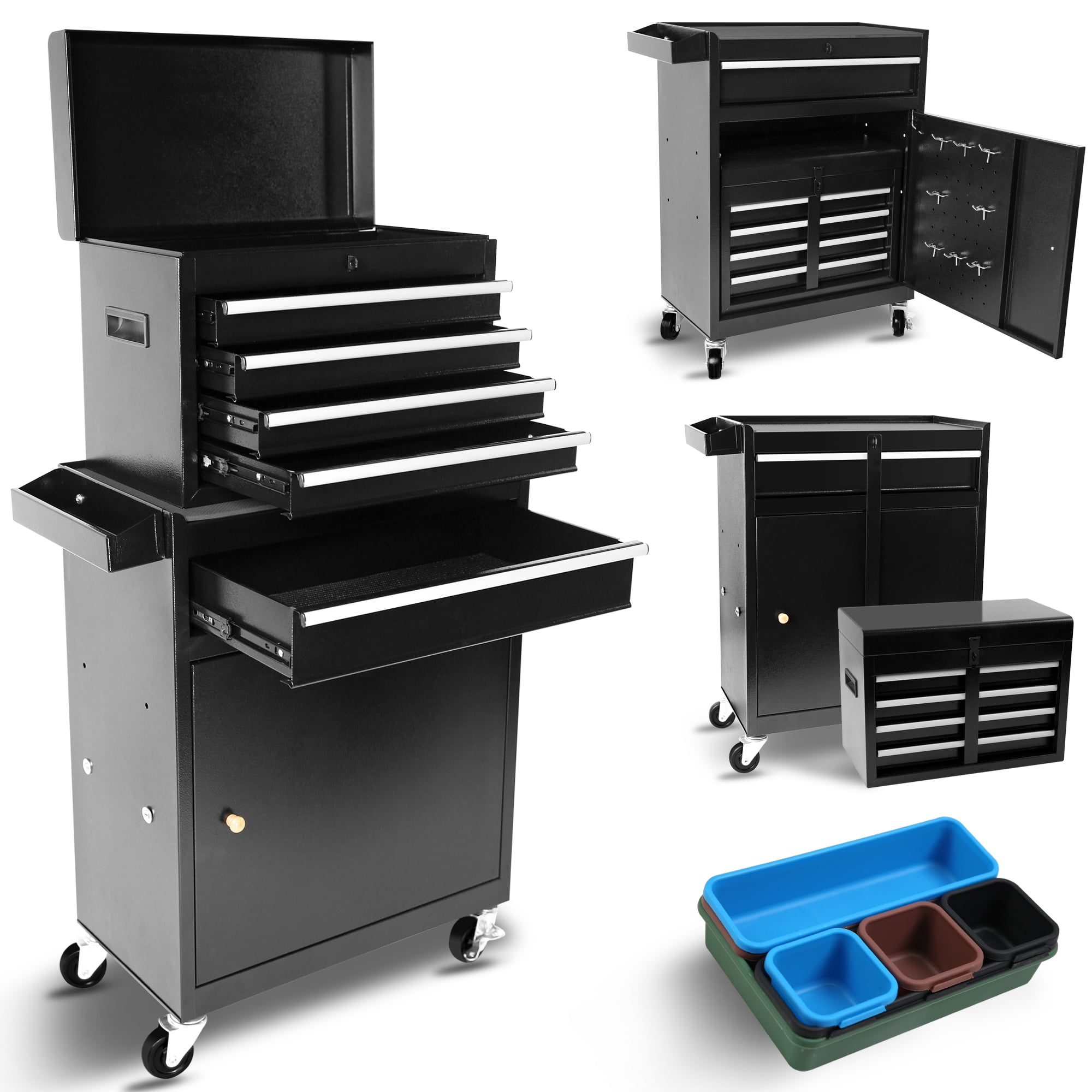 Tool Chest, 5-Drawer Rolling Tool Storage Cabinet with Detachable Top Tool Box