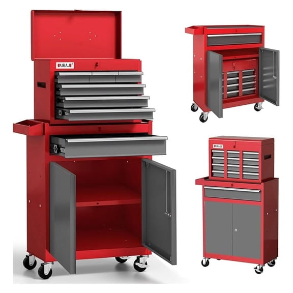 Tool Chest 7-Drawer | 40'' H Rolling Tool Chest with Wheels | Detachable Top Metal Tool Box | Garage Storage Cabinet for Repair Room,Warehouse | Rolling Tool Box with ,Liners,Tray Divider | Red