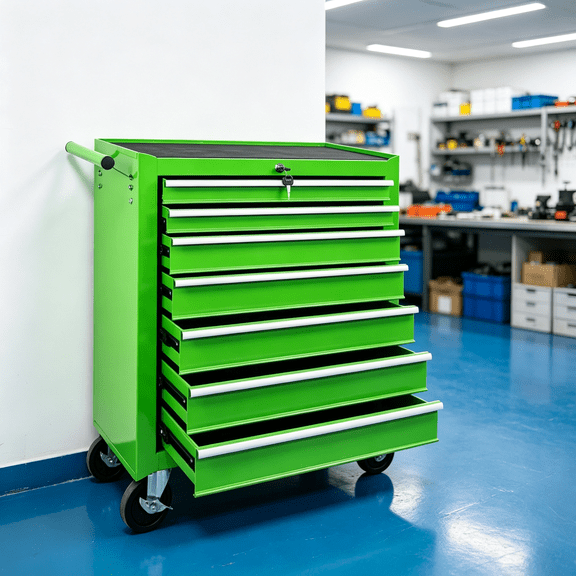 Tool Chest, 7 Drawer Rolling Steel Tool Storage Cabinet with Wheels, Lockable Toolbox Organizer with Anti Scratch Drawer Liners and Heavy Duty Construction, Green