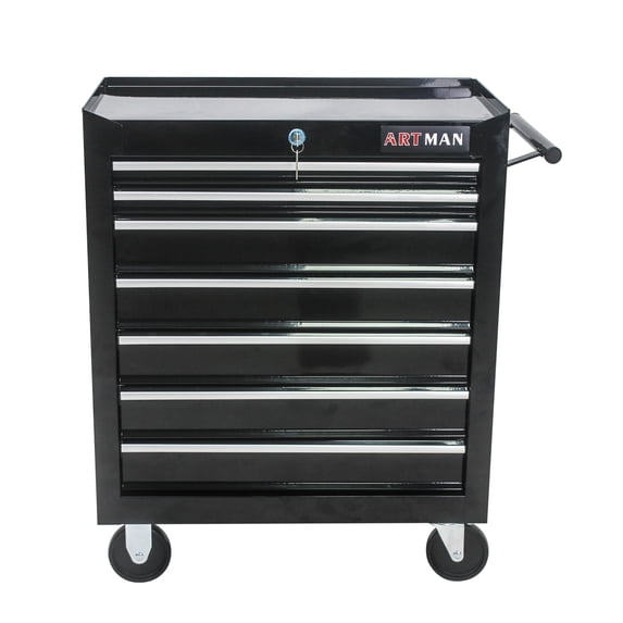 Tool Chest, 7-Tier Steel Tool Cart, 10.8 X 20 Inch Drawers Multi-functional Tool Storage Cabinet with Fixed Wheels, Extended Tray & Handle, Lockable Tool Box, for Garage Workshop