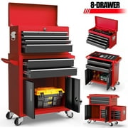 Seizeen Tool Chest, 2-IN-1 Rolling Tool Chest & Cabinet Double Door, Lockable Tool Box Organizer On Wheels with 8 Sliding Drawers, Hidden Double Tool Box, Red