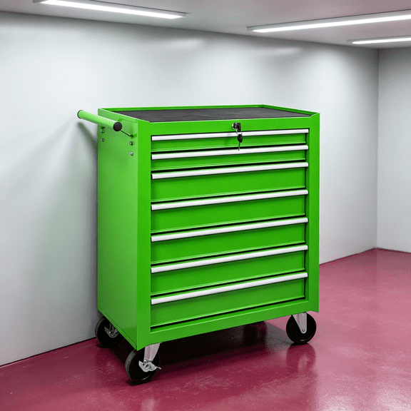 Tool Chest, Rolling Tool Chest with Wheels, 7 Drawer Steel Tool Storage Cabinet with Locking System, Drawer Liners, Portable Tool Box Organizer for Garage Workshop Repair Shop, Green