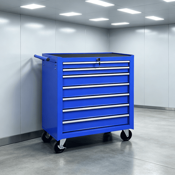 Tool Chest, Rolling Tool Chest with Wheels, 7 Drawer Steel Tool Storage Cabinet with Locking System, Drawer Liners, Portable Tool Box Organizer for Garage Workshop Repair Shop, Blue