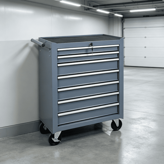 Tool Chest, Rolling Tool Chest with Wheels, 7 Drawer Steel Tool Storage Cabinet with Locking System, Drawer Liners, Portable Tool Box Organizer for Garage Workshop Repair Shop, Grey