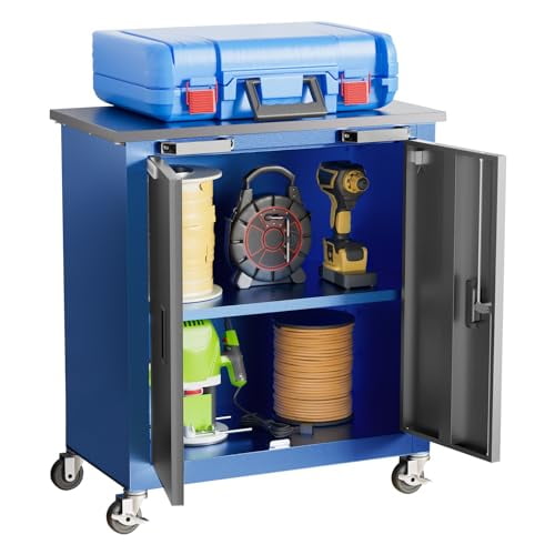 Tool Chest with Wheels and 4 Pad Feet,Tool Chest with 2 Doors and Adjustable Shelves,Lockable Steel Chest for Garage,Home and Office,can be Combined to Large Cabinet Set