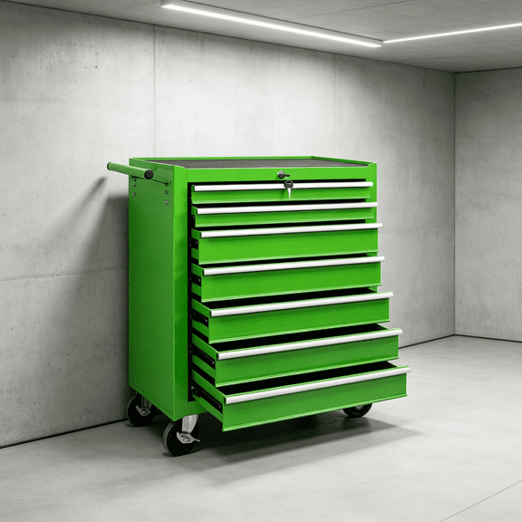 Tool Chest with Wheels, 7 Drawer Rolling Tool Cabinet, Steel Tool Storage Box with Locking System, Smooth Drawer Slides, Protective Liners and Mobile Design for Garage Workshop Storage, Green