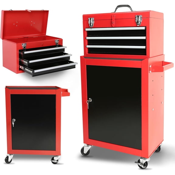 Tool Chest with Wheels, Rolling Tool Box with Drawer & Hooks, Heavy Duty Utility Industrial Service Cart with Locking System Drawer for Garage, Warehouse & Repair Shop