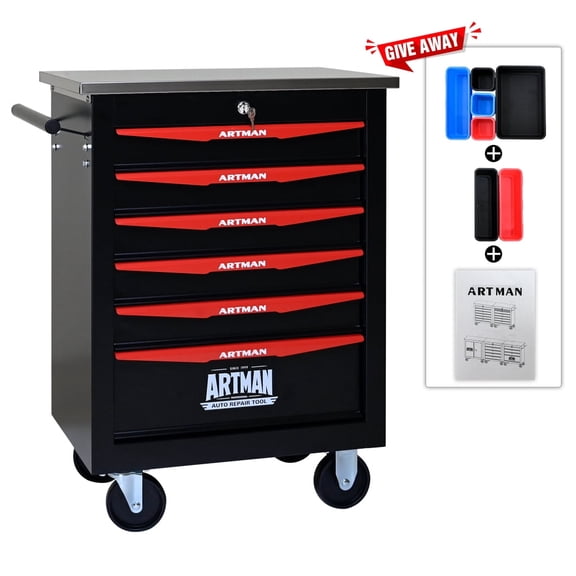 Tool Chest With 6-Drawer, Metal Lockable Tool Cabinet with Wheels, Heavy Duty Rolling Tool Box, Mobile Tool Cart with Drawers for Garage Workshop