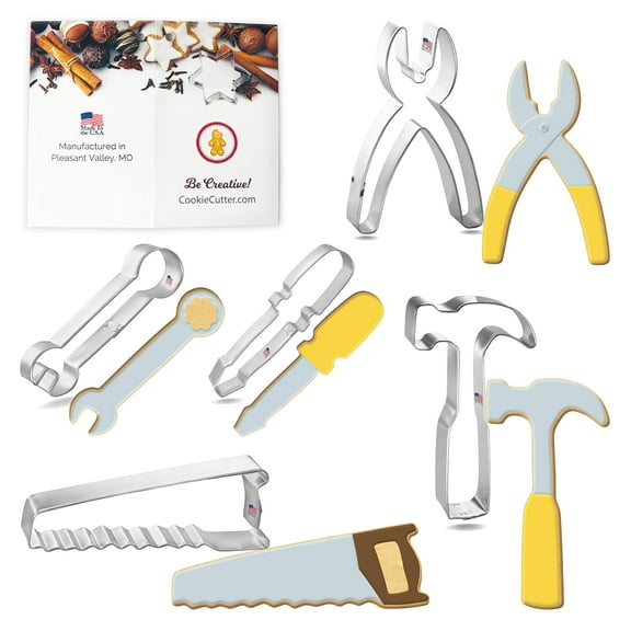 Tool Cookie Cutter Set - 5 Piece - 4 in Screw Driver, 4 in Wrench, 4.5 in Pliers, 4.75 in Hammer, 5.25 in Saw
