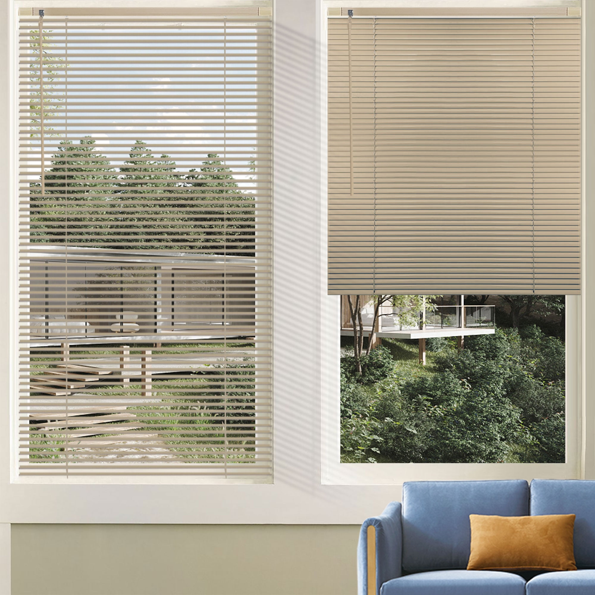 No Tool Cordless Horizontal Window Blinds - Easy Install, Waterproof & Kitchen-Friendly, Perfect for Bathroom, Rental, Nursery & Office-Beige-21 1/2"W x 60"L-Custom Size