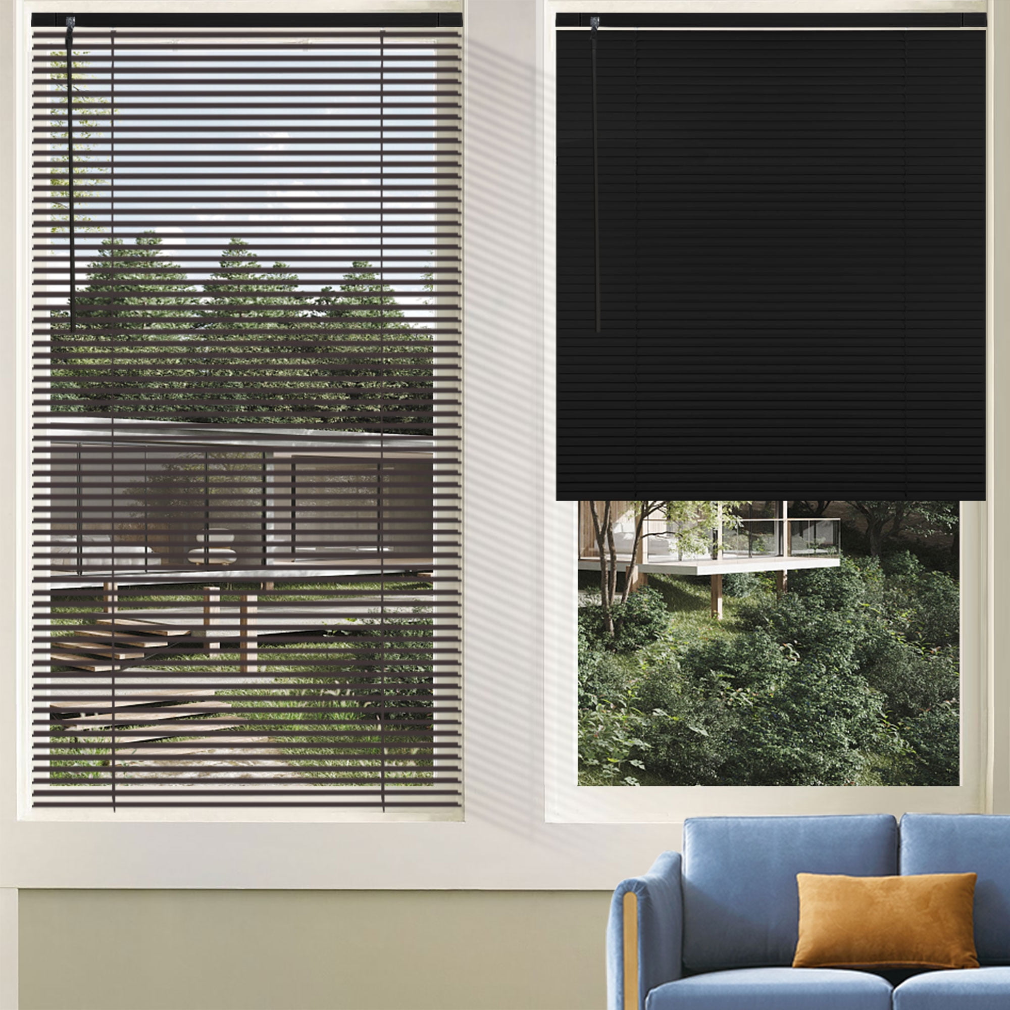No Tool Cordless Horizontal Window Blinds - Easy Install, Waterproof & Kitchen-Friendly, Perfect for Bathroom, Rental, Nursery & Office-Black-48"W x 48"L-Custom Size