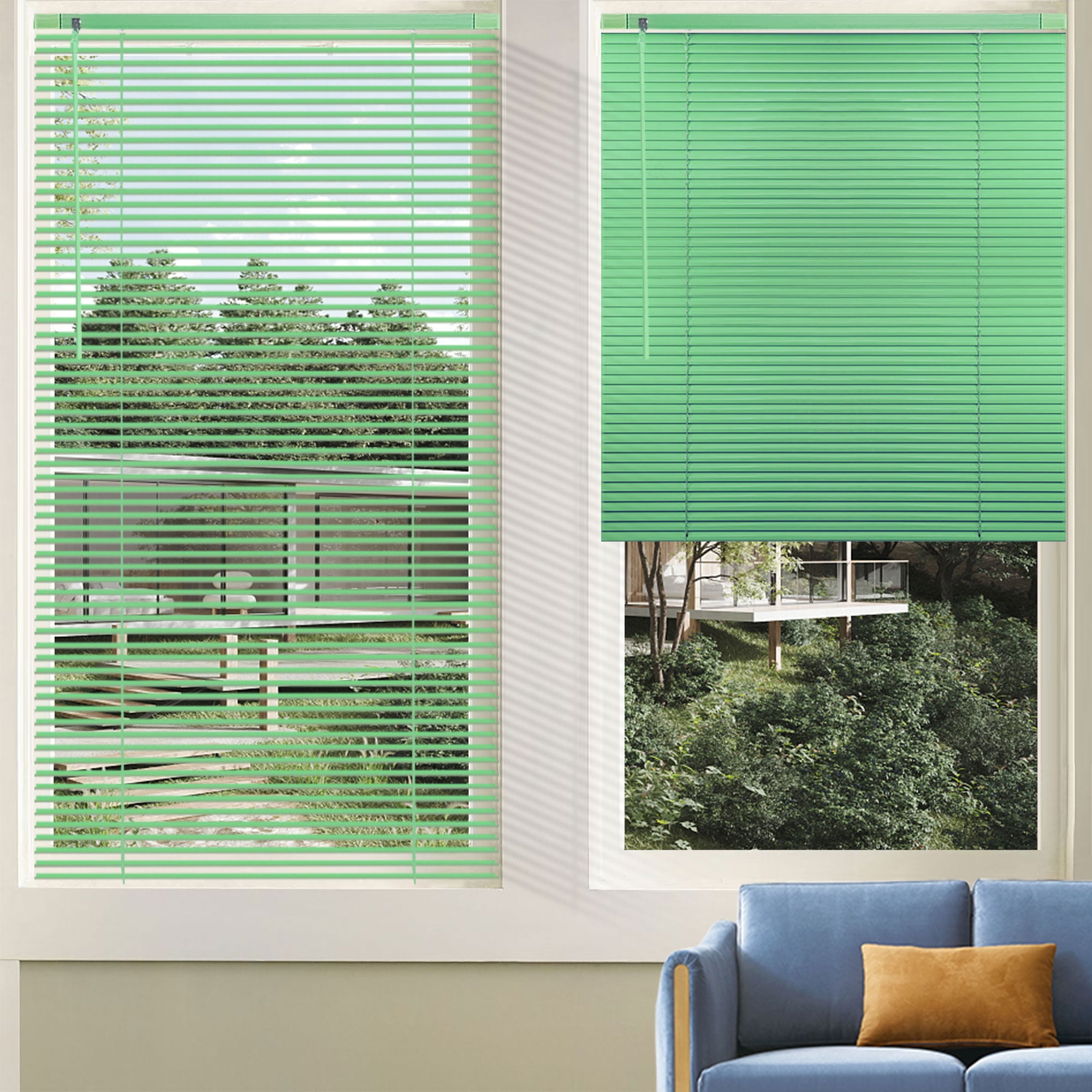 No Tool Cordless Horizontal Window Blinds - Easy Install, Waterproof & Kitchen-Friendly, Perfect for Bathroom, Rental, Nursery & Office-Green-23 1/2"W x 36"L-Custom Size