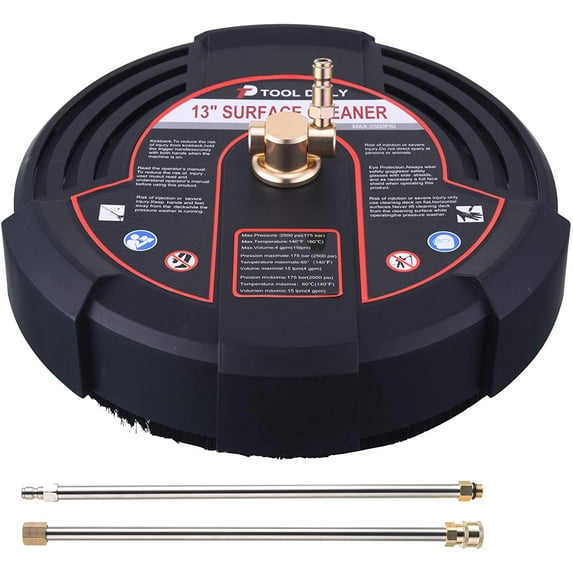 Tool Daily 13 Inch Pressure Washer Surface Cleaner Attachment with 2 Power Washer Extension Wands, 2500 PSI