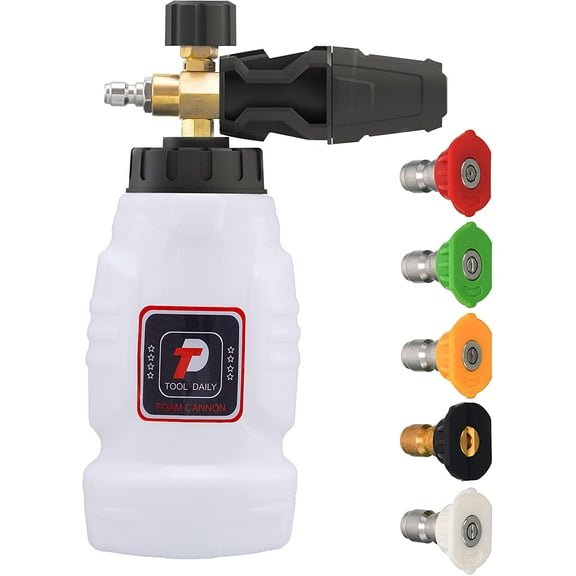 Tool Daily Foam Cannon, 1/4 Inch Quick Connect, Power Washer Foam Cannon with 5 Pressure Washer Nozzles