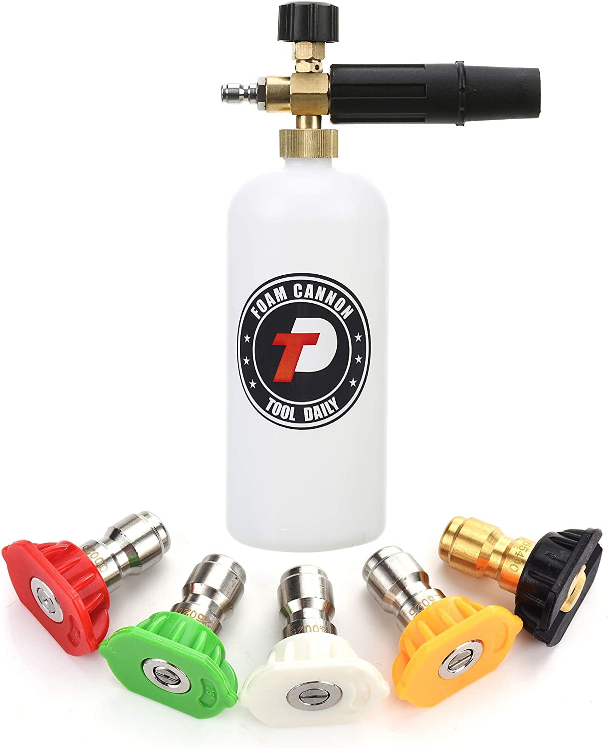 Tool Daily Foam Cannon with 1/4 Inch Quick Connector, 1 Liter, 5 Pressure Washer Nozzle Tips