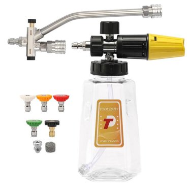 1/4" Pressure Washer Foam Cannon – Dual Connector & Double Tip, 1L Snow Foam Lance Bottle, 3500 PSI