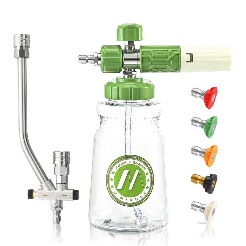 Tool Daily Short Pressure Washer Gun With Foam Cannon, Dual Connector Accessory, 1/4 Inch Quick Connect, 5 Spray Nozzle Tips, 1 Liter