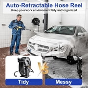 Tool Daily Retractable Pressure Washer Hose Reel 1.5m, Heavy Duty Power Washer Hose Reel 4000 PSI, Auto-Rewinding, Wall/Floor Mounted