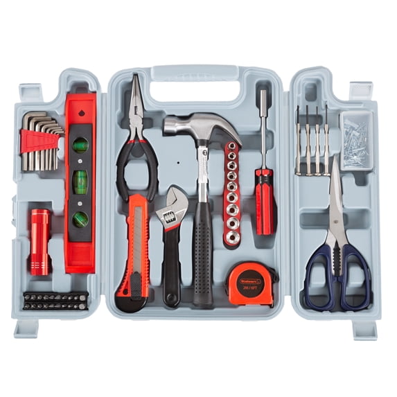Tool Kit - 131 Heat-Treated Pieces with Carrying Case - Essential Steel Hand Tool and Basic Repair Set for Apartments, Dorm, Homeowners by Stalwart