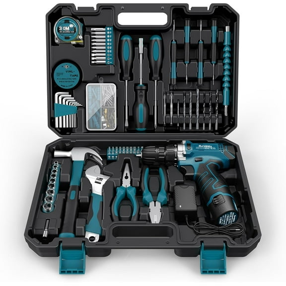 Tool Kit 206PCs with Drill - 12V Cordless Power Combo Home Set Portable Basic General Household Toolbox for Men Women Garden Office House Repair (Screwdriver & Pliers Set)