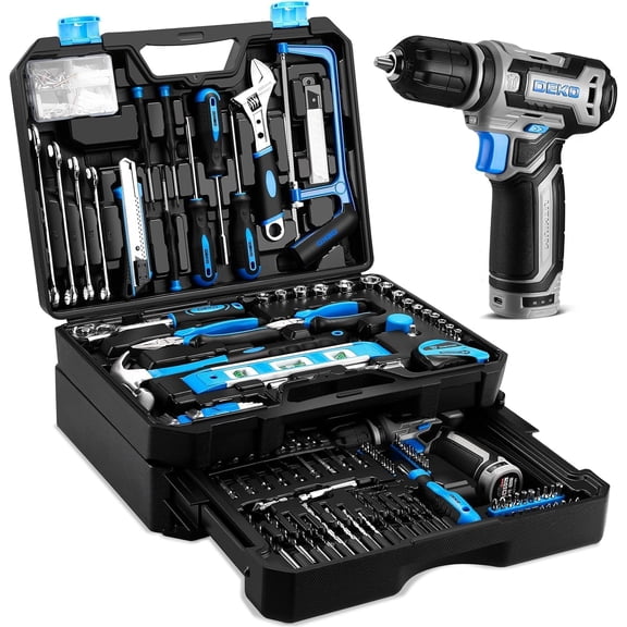 Tool Kit Box Drill Set：Home Mechanic Toolbox with 12V Power Cordless Drill Hand Repair Tools Sets Combo Kits Storage Organizer Drawer Case for Men & Women