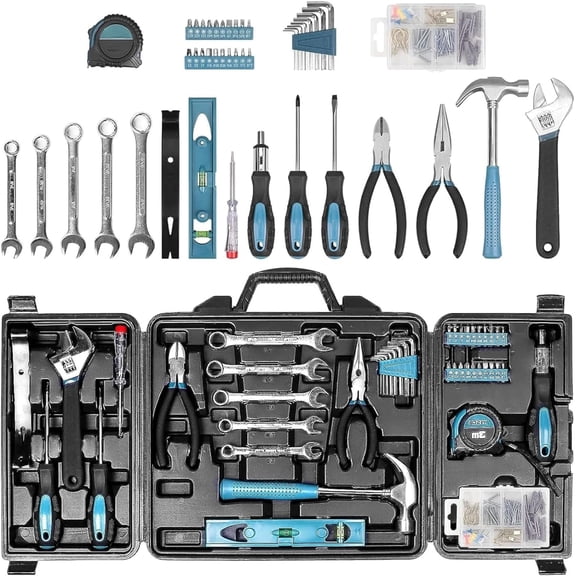 Tool Kit for Home, 144 Piece Hand Tool Set with Storage Box, General Basic Repair Tool Set with Hammer, Pliers, Wrenches, Voltage Tester, Measure Tape, Screwdriver Bits