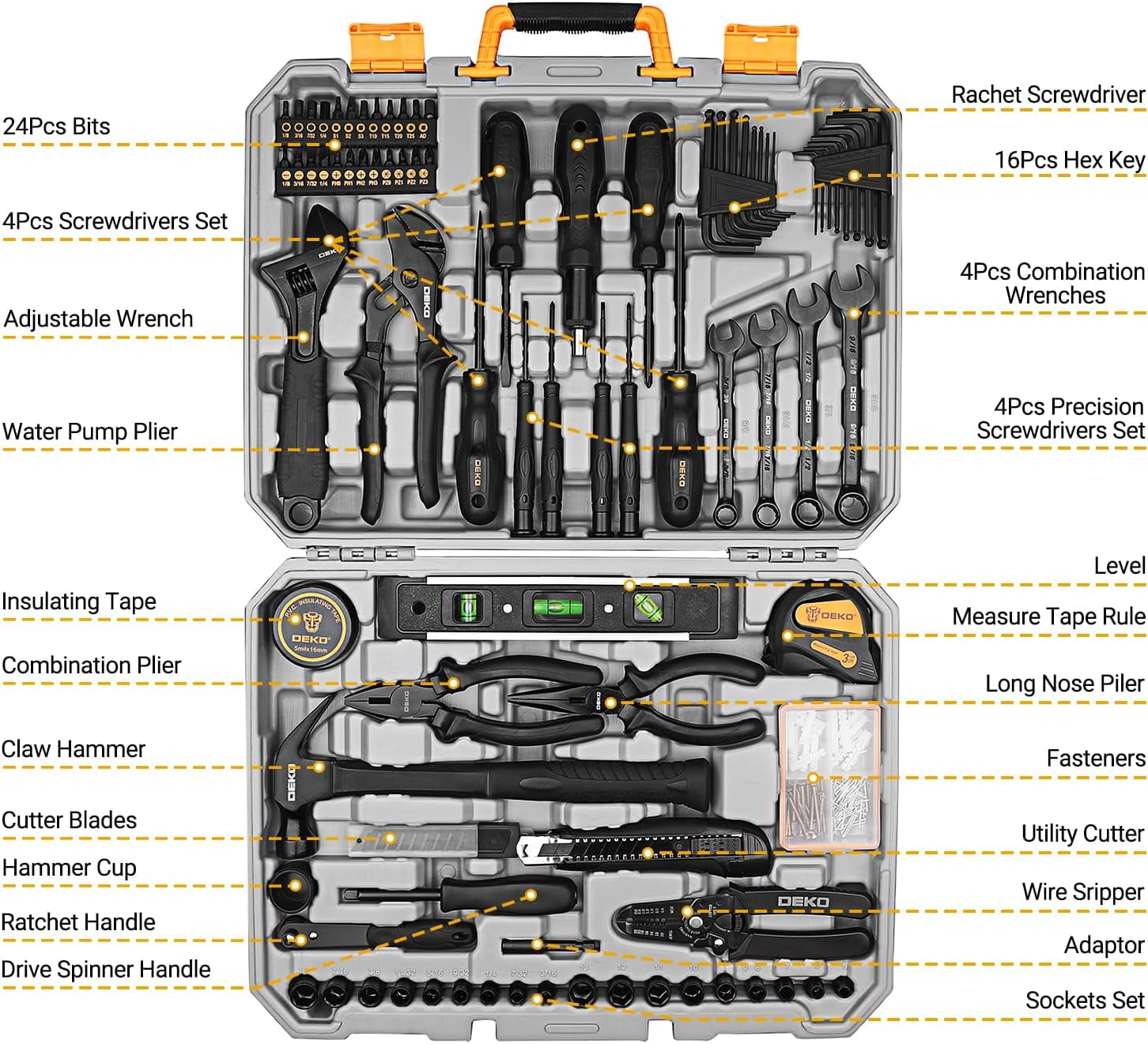 178 Piece Home Tool Kit Set with Plastic Box for Car Repair, , and Household Use