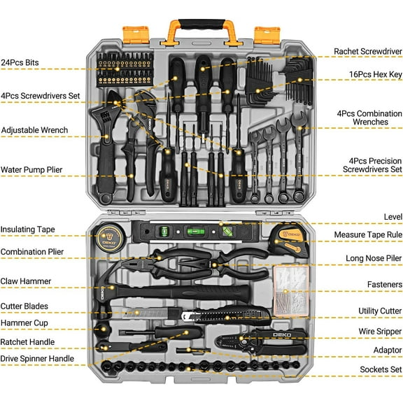 Tool Kit Set Box for Home: Household with Drill Wrench Socket Basic Hand Tools Sets for Men Car Repair Mechanic Tool Kit Set Automotive with Plastic Tool Box 178 Piece