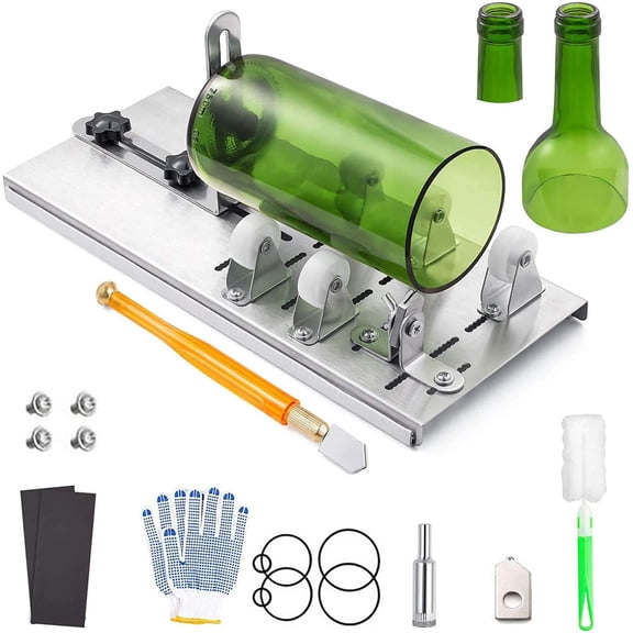 Tool Kit Stainless Steel Glass Bottle Cutter, Adjustable Glass Bottle Cutter Kit For DIY Creation, Fix Bottle Cutter For Round, Oval Bottles, Wine, Beer, Mason Jars, Whisk