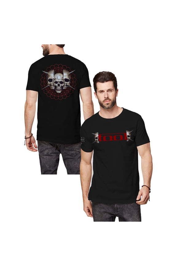 Men's Tool Skull Spikes (Back & Sleeve Print) T-shirt Large Black
